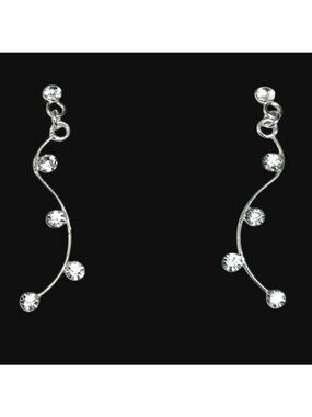 Sterling Silver Crystal Vine Dangle Earrings 925 Studs Wave Formal Wedding 1.28"